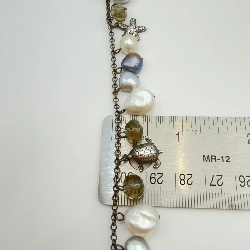 Vtg Lucas Lameth LUC Sterling Silver Charm Necklace Ocean Animals Pearls Dangle